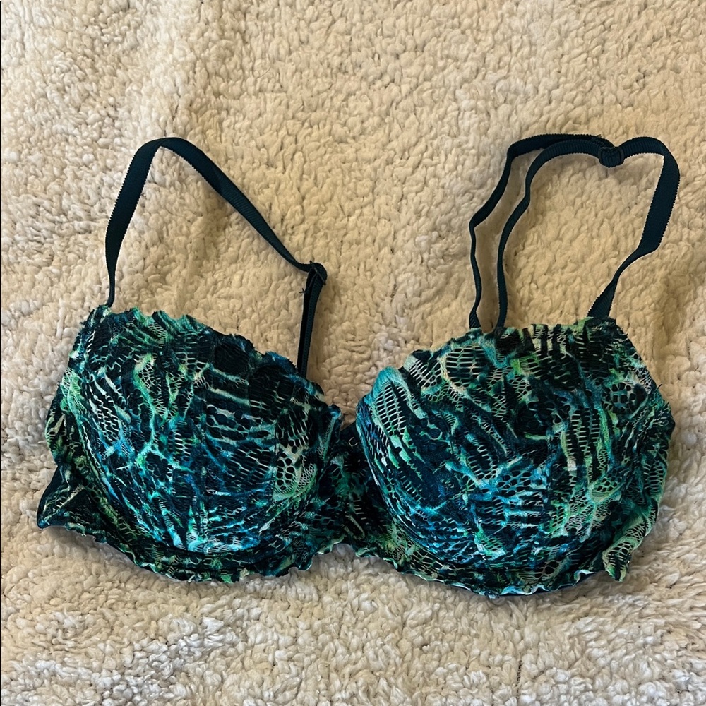 Victoria's Secret Teal and Black Patterned Bra
